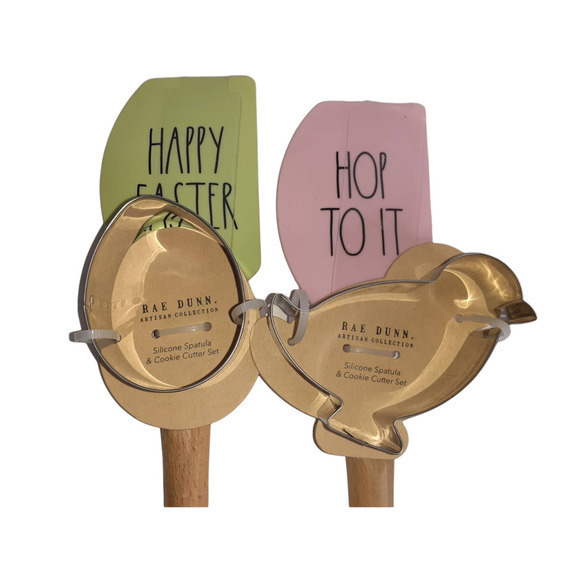 NEW 4 Piece RAE DUNN Set Kitchen Baking Gift Easter Spatulas Cookie‎ Cutters - Picture 2 of 2